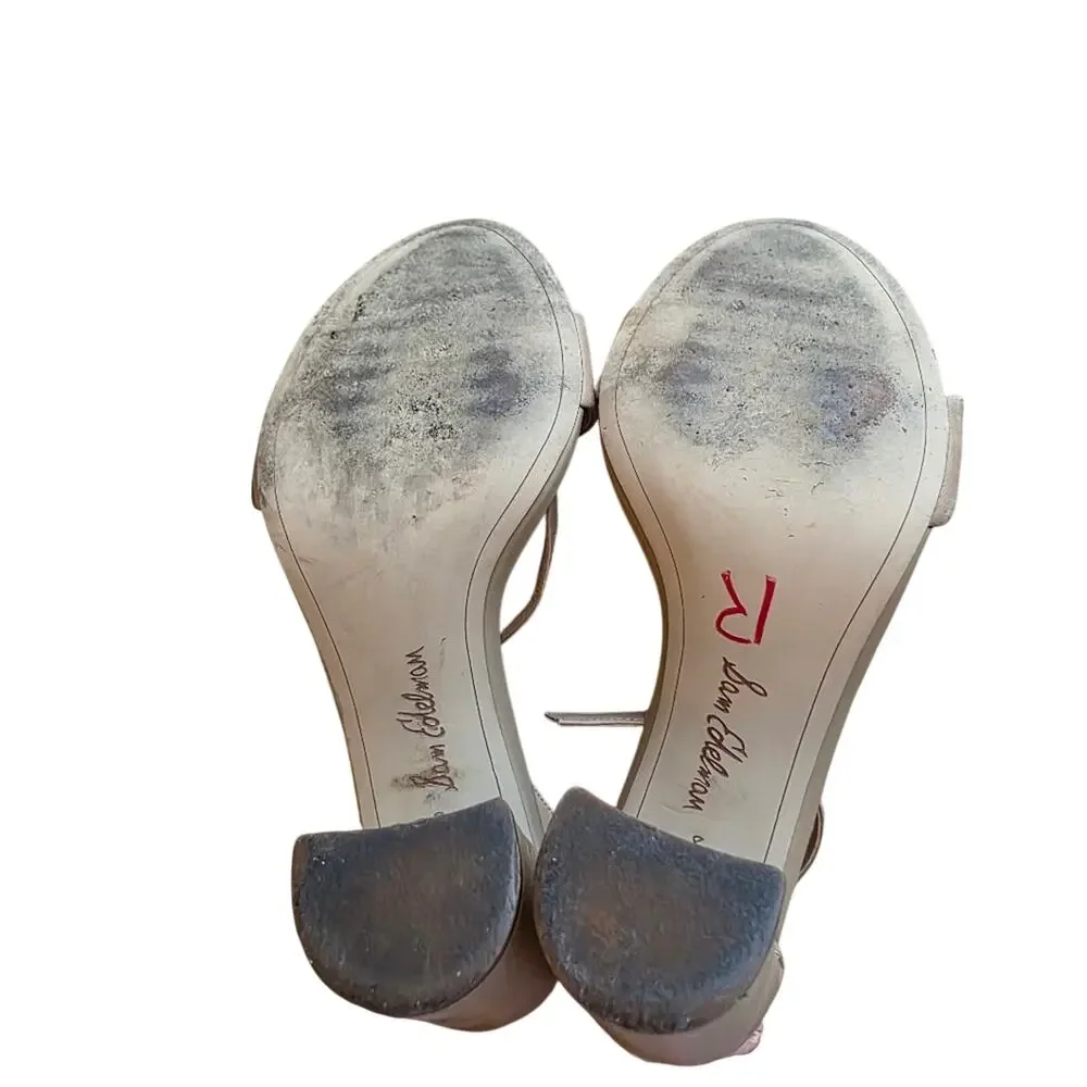 Sam Edelman Yaro Block Heel Nude Leather Sandals Size 8 M